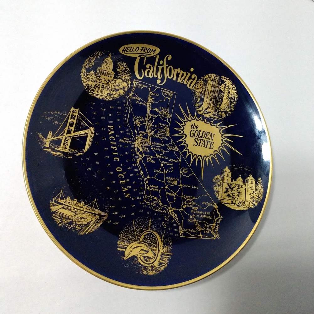 Vintage Lindner Plate Hello From California Cobalt and Gold - Picture 6 of 6